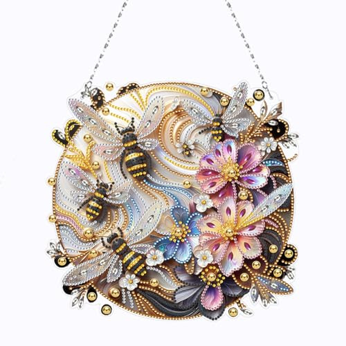 Generisch Diamond Painting Fensterbilder Biene, Tier DIY 5D Doppelseitiges Kristall Diamant Malerei Windspiel, Anhänger Bastelset Diamanten Painting Erwachsene für dekorationen