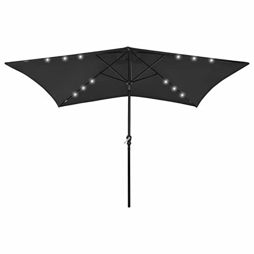 qohoio Parasol avec LED et mât en acier Noir 2x3 m Parasol De Jardin Exterieur,Protection Uv,Parasol,