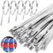 Celepoir 180Pcs Stainless Steel Cable Ties 100/150/200/250/300mm, Self-Locking Metal Cable Ties Rustproof, 125 KG Tensile Strength, UV Resistant, Silver Cable Tie Steel, for Gardening Workshops