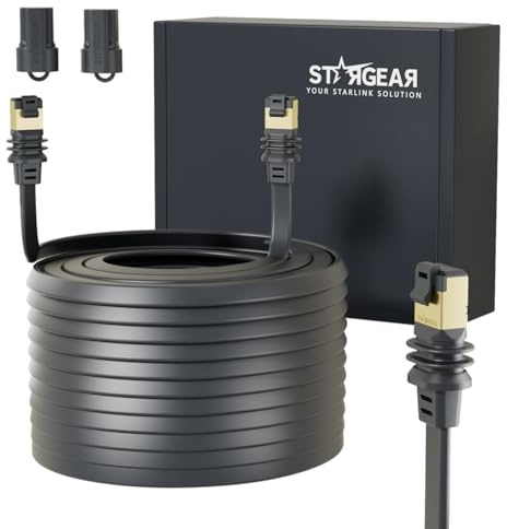 STARGEAR Starlink Gen 3/Mini-Kabel, 30 m, flaches verstecktes Power-Ethernet-Kabel, Starlink-Zubehör, extrem schlankes abgeschirmtes Netzkabel für Fenster Tür, kompatibel mit SL Standard 4/4X/Gen3