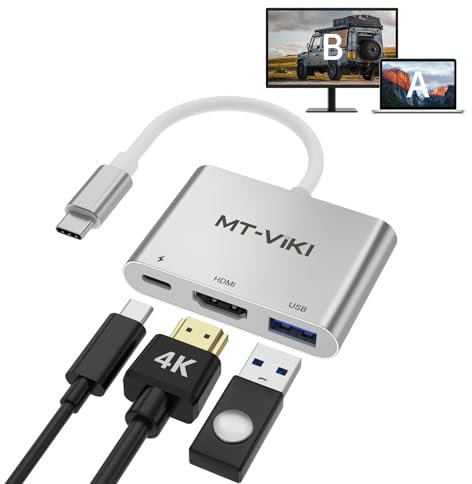 MT-VIKI 4K USB C auf HDMI Adapter 3 in 1 HDMI + USB 3.0 + PD 100W Hub für MacBook Pro, iPad Pro, iPhone 15, Laptops