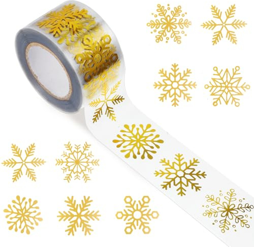 1000 Stück Schneeflocken-Aufkleber Rolle Transparente Weihnachtsaufkleber Runde Selbstklebende Schneeflocken-Etikettenaufkleber für Weihnachts- und Winterumschläge,Karten,Geschenke und Dekoration