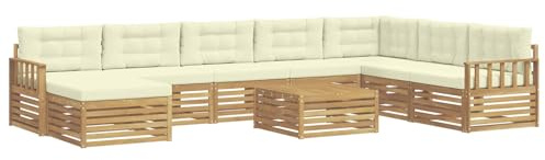 vidaXL Outdoor-Sofagarnitur 9 pcs Weiß und Creme Massivholz Akazie, Gartenmöbel, modernes Outdoor-Sofa-Set, Akazienholz, modulares Sofa, ideal für Pool und Terrasse