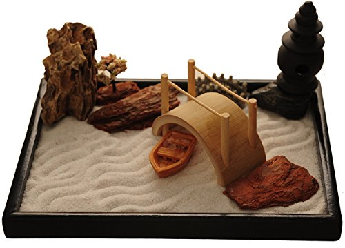 Il kit del mini giardino Zen d ponte litica, barca, incensiere a carattere giapponese del marchio ICNBUYS regala il rastrello, lo strumento Pincha e il pennello di bamb¨´