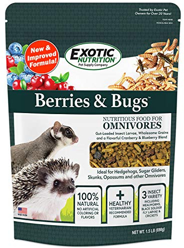 Berries & Bugs 3 lb. - All Natural High Protein High Fiber Insectivore Diet with Fruit, Gut-Loaded Insects, & Healthy Vitamins - Hedgehogs, Sugar Gliders, Skunks, Opossums & Other Insectivores