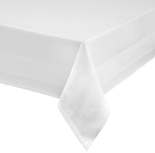 texpot Damast Tischdecke 130 x 190 cm weiß Atlaskante bei 95°C waschbar 100% Baumwolle