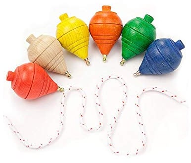 DISOK Lote de 20 Peonzas de Madera de Colores - Regalos y Detalles para Comuniones, Niños, Niñas, Fiestas de Cumpleaños, Baratos. Trompas