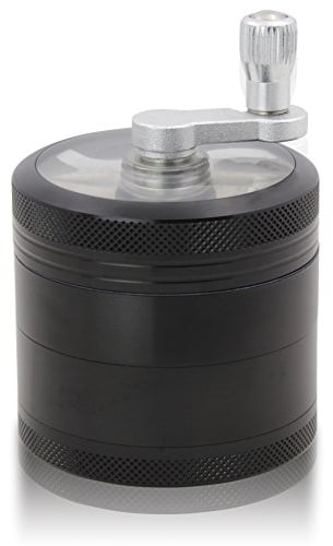 Broyeur en aluminium incassable de broyeur de première qualité à manivelle de DCOU pour l'herbe de fines et les épices 4 pièces 2.2 pouces (Noir-aluminium)