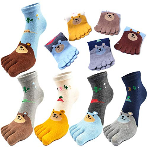5 Paia Bambini Dita Dei Calzini Di Cotone Per Bambini(Orso, 7-12 anni)