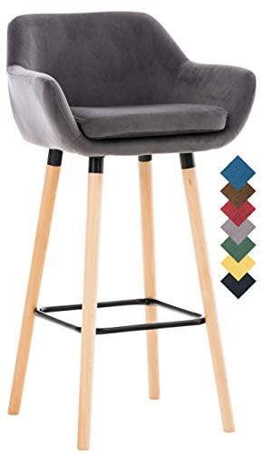 CLP Barhocker gepolstert mit Lehne Grant, Barstuhl mit Samtbezug, Gestell aus Holz bis 150 kg belastbar, Farbe:grau