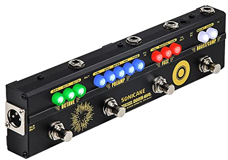 SONICAKE Multi Effektpedal Bass preamp Vorverstärker DI Box Multi Effektpedal mit Compressor Boost Fuzz Octave und FX Loop BOOM Ave