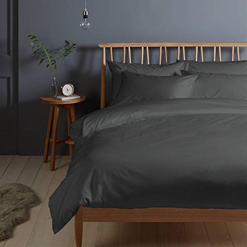 Pizuna 400 Fadenzahl aus Baumwolle Bettwäsche Dunkel Grau,100% Langstaple Baumwolle Bettbezug und Kissenbezug, 100% Baumwolle Mako Satin 3-Teilig Bettwäscheset 200x200 + 80x80 Dunkel Grau