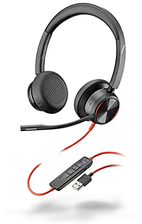 Poly - Blackwire 8225 Wired Headset with Boom Mic (Plantronics) - Dual-Ear (Stereo) Computer-Headset, USB-A to Connect to your PC/Mac, Active Noise Canceling, Works with Teams (Certified), Zoom & more