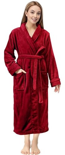 NY Threads Damen-Bademantel aus Fleece, Schalkragen, weicher Plüsch, Spa, burgunderfarben, Large