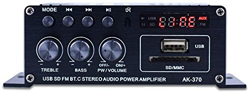 Fesjoy Power Amplifier, AK370 Mini Audio Power Amplifier Portable Sound Amplifier Speaker Amp Compatible with Car and Home