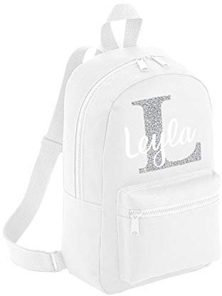 Personalised Initial Kid's Backpack - Children's School P.E Hand Luggage Cute Personal Custom Bag Adjustable Strap Handle (White Backpack + Water Bottle)