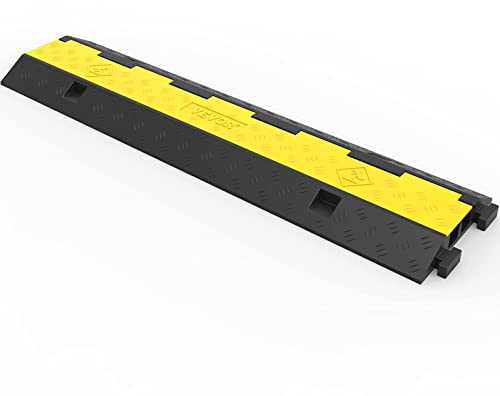 VEVOR Kabelbrücke 3 Stück 2 Kanal, 101 x 25 x 5 cm Überfahrschutz für Kabel, Kabelbrücke aus Handelsüblichem Thermoplastischem Gummi mit Modularem Design für Parkplätze, Lagerhäuser, Schwarz
