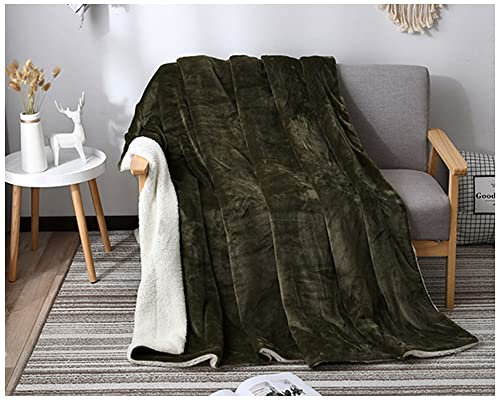 Kuscheldecke in Lammfell-Optik - Verschiedene Größen und Farben - Tagesdecke - Flanell Mikrofaser-Flausch - Sherpa Decke Sofa Wohndecke Zweiseitige Sofadecke für Couch Bett und Sofa,Armeegrün,150x200