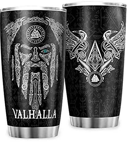 Zbbfwu Wikinger Walhalla Odin Rabe Kaffeebecher to go Thermobecher Edelstahl Auslaufsicher Kaffeetasse Reisebecher white3 600ml