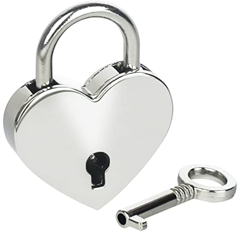 HMF Mini Deko Vorhängeschloss mit Schlüssel in Herzform | 3,9 x 3 x 0,7 cm | Silber