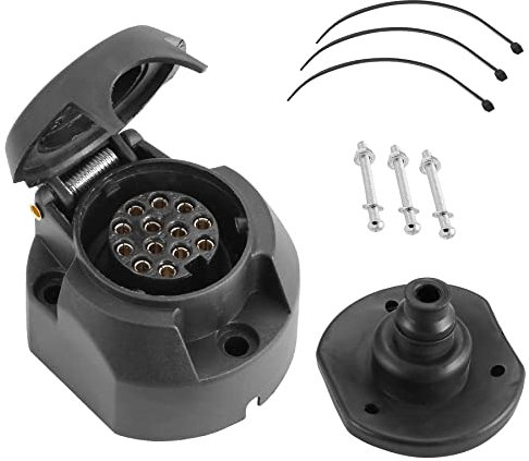 SPARKMOTO 13 Polige Anhänger Steckdose, mit Wasserfester Dichtung,12V Wasserdicht Anhänger 13 polige Steckdose,13 polige Anhängerdose,WohnwagenPKW Auto 13 polig Steckdose,Anhängerkupplung Steckdose