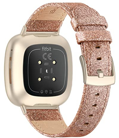 Tuocal Genuine Leather Strap Compatible with Fitbit Versa 4 / Versa 3 / Sense 2 / Sense for Women Men, Soft Breathable Genuine Leather Adjusted Replacement Strap Wristband for Fitbit Versa 4/3