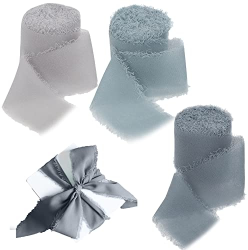 3 Rollen Chiffonbänder 3,8 cm x 2,5 m handgefertigt Fransenband Geschenkband ausgefranste Kanten Band für Bastelarbeiten Kränze Schleifen Geschenkver Brautsträuße und Valentinstags insgesamt 21 m