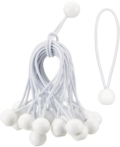 PRETEX Cordons Élastiques avec Boules - Lot de 25 Tendeurs Universels avec Attaches de 15 cm - Sangle Elastique Résistant Parfaite pour Le Camping Les Bagages & Bâches - Blanc