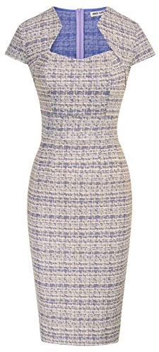 GRACE KARIN Robe Moulante Vintage à Manches Longues pour Femme - Crayon et péplum, Violet (Carreaux), L