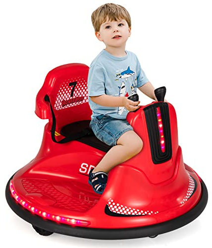 GOPLUS 6V Autoscooter für Kinder & Kleinkinder, Elektrofahrzeug mit 2,4 GHz Fernbedienung, 360 Grad Drehung, LED Lichter, 2 Fahrmodi, Autoscooter für Jungen & Mädchen, 3-6km/h (Rot)