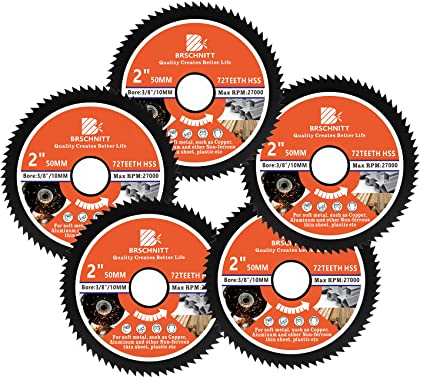 HSS Kreissägeblatt 50mm - BRSCHNITT 72T 10mm Bohrung Trennscheiben für Holz, Kupfer, Aluminium, Kunststoff und Weichmetall(5er-Set)