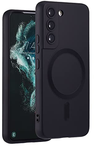 Yetagso Magnetische Schutzhülle für Samsung Galaxy S21 Plus, weiches Silikon, mit Kameraschutz, kratzfest, kompatibel mit MagSafe, Schwarz