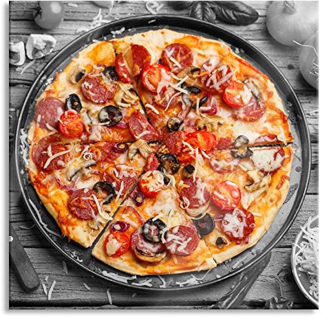 Pixxprint Glasbild, Wandbild auf Echtglas, Pizza auf Pizzablech, 50x50 cm, inkl. Aufhängung und Abstandshalter