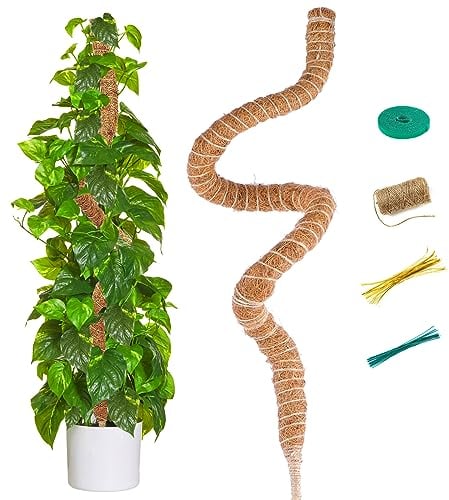 SUNXIZ 1 Pezzi 120cm Bastone di Muschio Supporto per Piante da Interno Pieghevoli Palo Totem Fibra di Cocco Allungabili Tutore Muschiato per Monstera Rampicanti