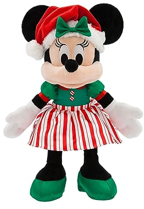 Disney Store Official Minnie Mouse Christmas 2023 Medium Soft Toy, 38cm/15”, Kids Festive Stuffed Animal Collectable Plush Doll in Candy Cane Costume and Santa Hat with Satin Bow, Green