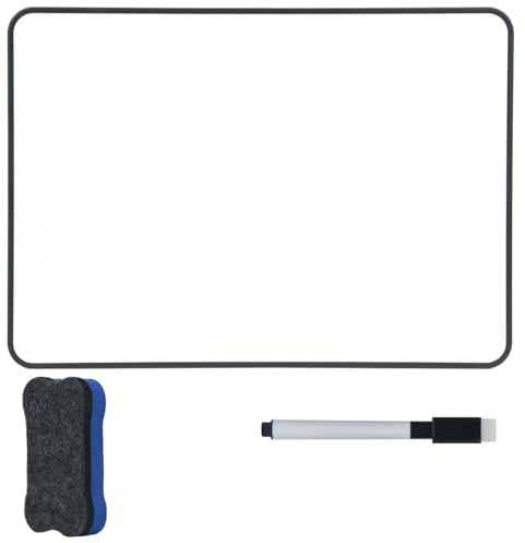 Hiziwimi 1Pcs 30X21cm Weiße Tafel Trocken Abwischbares Mini Whiteboards, A4 Doppelseitige Weiße Tafel mit Schwarzem Rahmen mit 1× Marker und 1× Board Radierer, Whiteboard für Schule, Büro, Haus