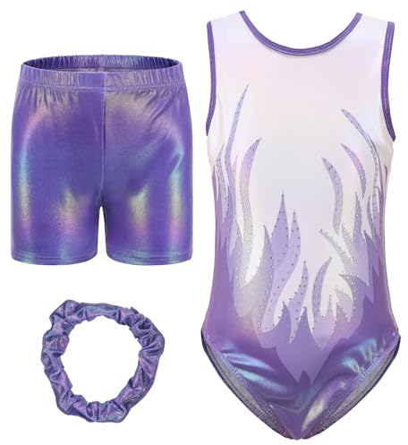 Happy Cherry Gymnastikanzug mit Hose Mädchen Turnanzug Turnshorts Haarband Set Balletttanzanzug Bodysuit Tag 12 (11-12 Jahre)