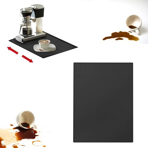 Vueinrg 48x30cm Unterlage Kaffeemaschine Silikonmatte mit Rand Anti-Rutsch und Wasserdicht Unterlage Kaffeevollautomat Silikon Matte unter Kaffeemaschine Kompatibel mit De'Longhi, Philips (Schwarz)
