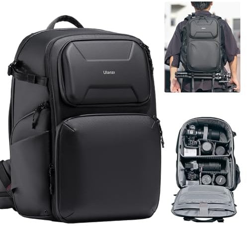 ULANZI BP10 Hardshell Camera Backpack 35L for DSLR Professional Photography Video Accessories Travel Tripod Strorage Large Splash-proof Hardshell Bag for Sony Canon Women Men w Tripod&Laptop Holder