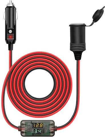 Hoembpn 2M 3-in-1 Batterie Monitor KFZ Verlängerungskabel Zigarettenanzünder Buchse Adapter, 12V/24V Auto Batteriewächter Zigarettenanzünder Steckdose 10A 17AWG Kabel mit LED Voltmeter Amperemeter