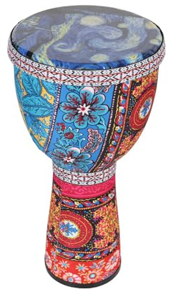 FUNFANG Trumma kongo trummor handtrummor för vuxna afrikanska handtrumma afrikanska trummor handtrumma 20 cm bärbar Djembe trumma slagverk instrument med färgglada konstmönster för