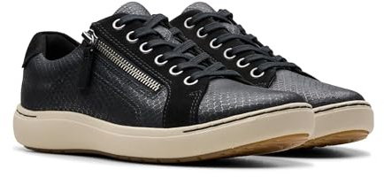 Clarks Women's Nalle Lace Sneaker, Black Abstract Leather, 8