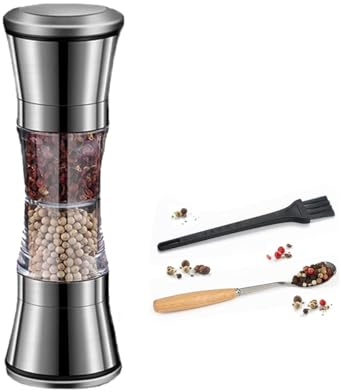 Youery Salz und Pfeffermühle 2 in 1, Gewürzmühle, Manuell Edelstahl mit Verstellbares Salt and Pepper Grinder Set, GewüRzmüHle ChilimüHle Salzmühle Keramikmahlwerk
