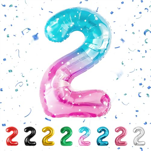 balloon Geburtstag zahlen Farbverlauf luftballon 2 jahre | Folienballon 2 -Riesen Folienballon in 40 - 101cm Geburtstagsdeko - Ballon Zahl Deko zum Geburtstag - fliegt mit Helium