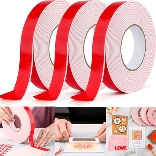 Doppelseitige, selbstklebende Schaumstoffrolle für Kartenherstellung, 3 Rollen Bastelschaum-Klebeband für die geringste Menge an Pop für alle Ihre Papier-Bastelprojekte. Shaker-Karte, 1 cm x 10 m, 3