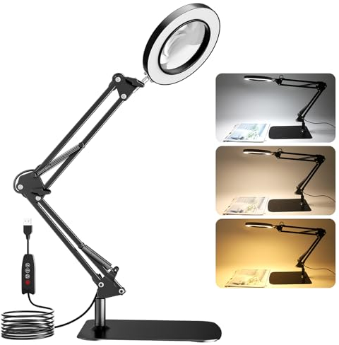 BEBANG Lupe mit Licht und Ständer, 10X Vergrößerung, 3 Farbmodi, 10 stufenlos einstellbare Lichttischlupen,leselupe mit licht für senioren groß, geeignet für Naharbeit, Schmuck, Lesen, Basteln und Hob