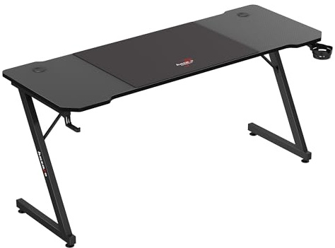 huzaro Hero 4.8 Gaming PC Tisch XXL Schreibtisch - Inklusive Mauspad | Kopfhörerhaken Getränkehalter - Kabelorganisator - Carbon Tischplatte - Stabiler Computertisch - 160x60cm - Schwarz