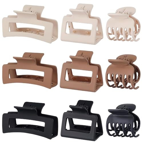 9 Pack Hair Claw Clips,Teeth Small Hair Clips,Non slip Strong Hold Matte Hair Clips 3 Styles 3 Colors Square Rectangular Clips Hair Accessories Vintage Clip for Women Girls Thick Thin Hair (style 2)