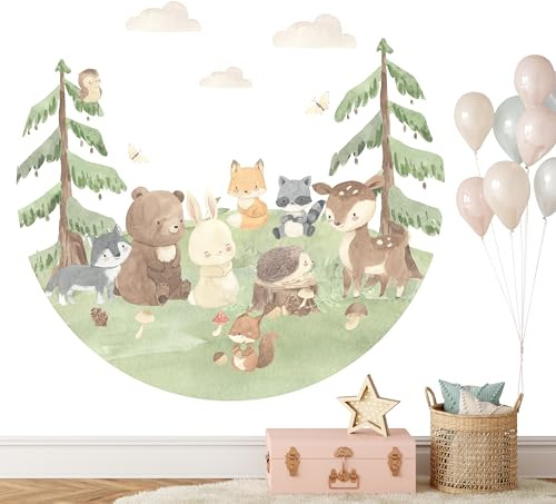 Kidsmood – Runde Wandsticker mit gestochen scharfen Farben | Hochwertiger Druck, schadstofffrei und einfach anzubringen | Aquarell Wanddeko fürs Kinderzimmer, Geschenk zur Geburt oder Taufe (100 cm)