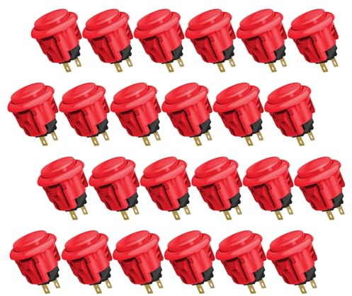 QANBA D-lite Arcade-Taste, Original-Tasten, Snap-in-Joystick, Arcade-Tasten für DIY-Arcade-Maschinen, 24 mm Druckknopfschalter (verpackt (24 mm rot (EL06), 24 Stück